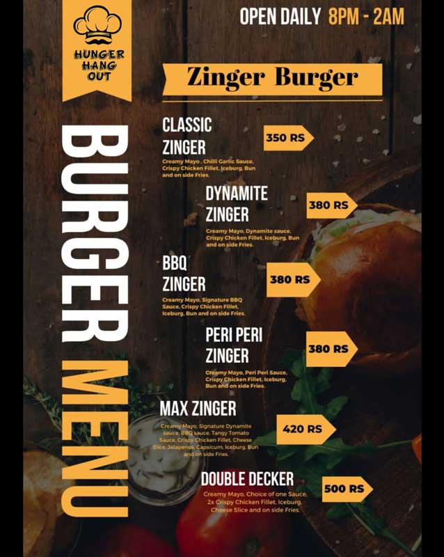 Hunger Hang out menu