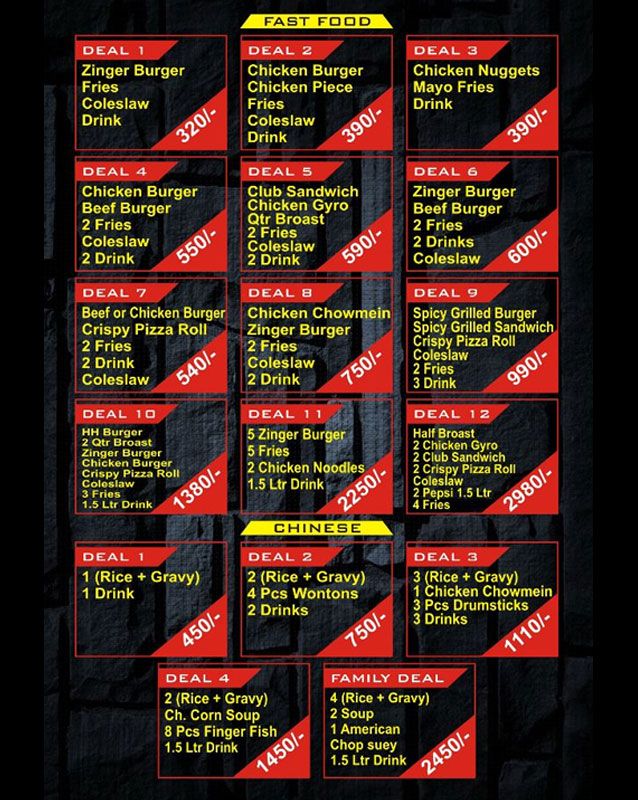 Hunger Hub menu