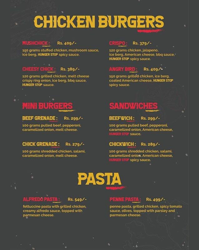 Hunger Stop menu
