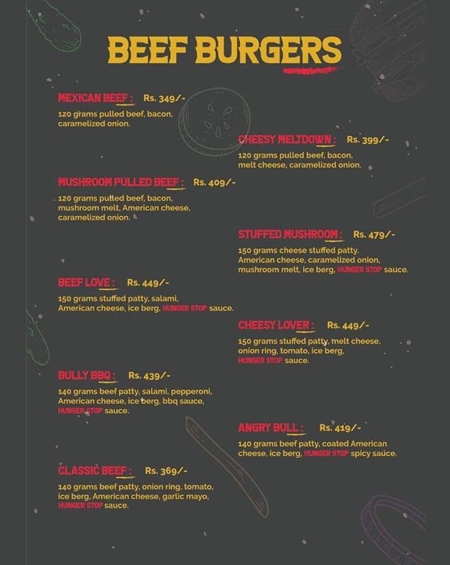 Hunger Stop menu