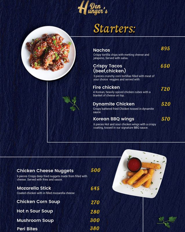 Hunger's Den menu