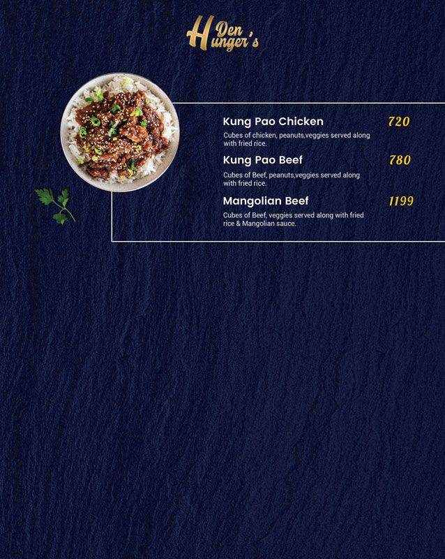Hunger's Den menu