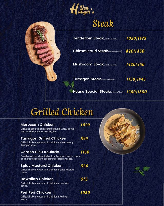 Hunger's Den menu