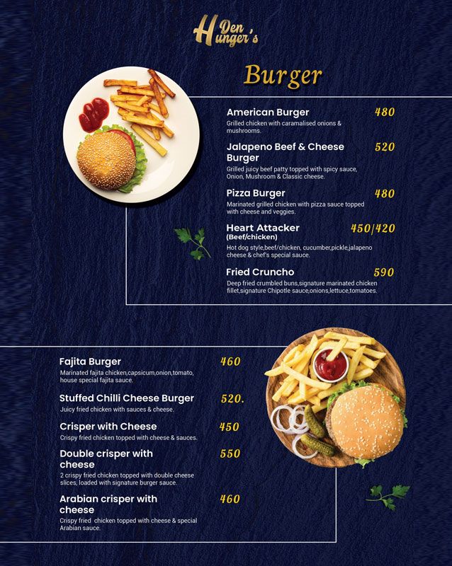 Hunger's Den menu
