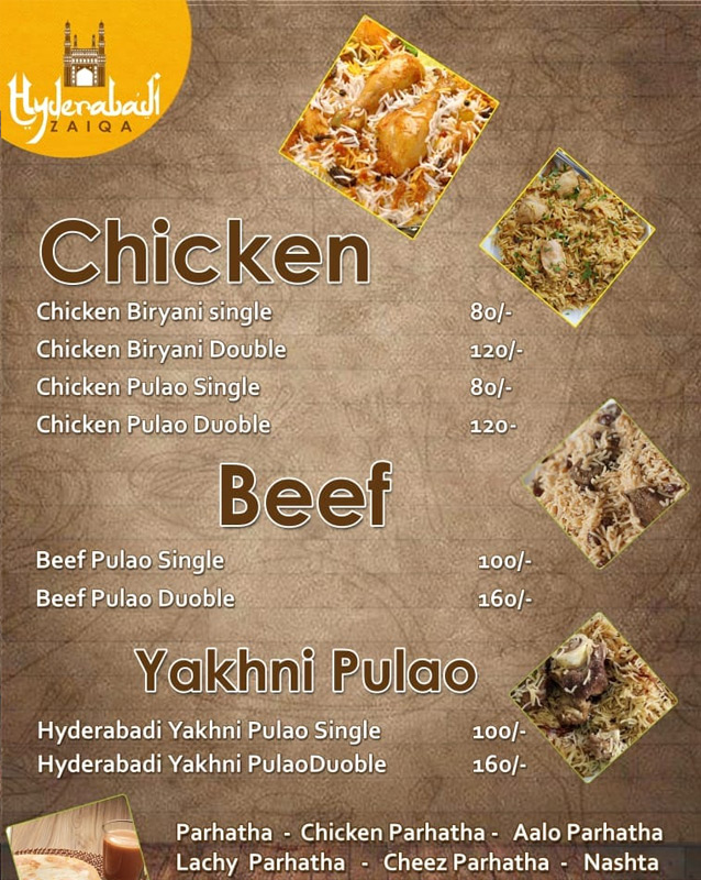 Hyderabadi Zaiqa menu