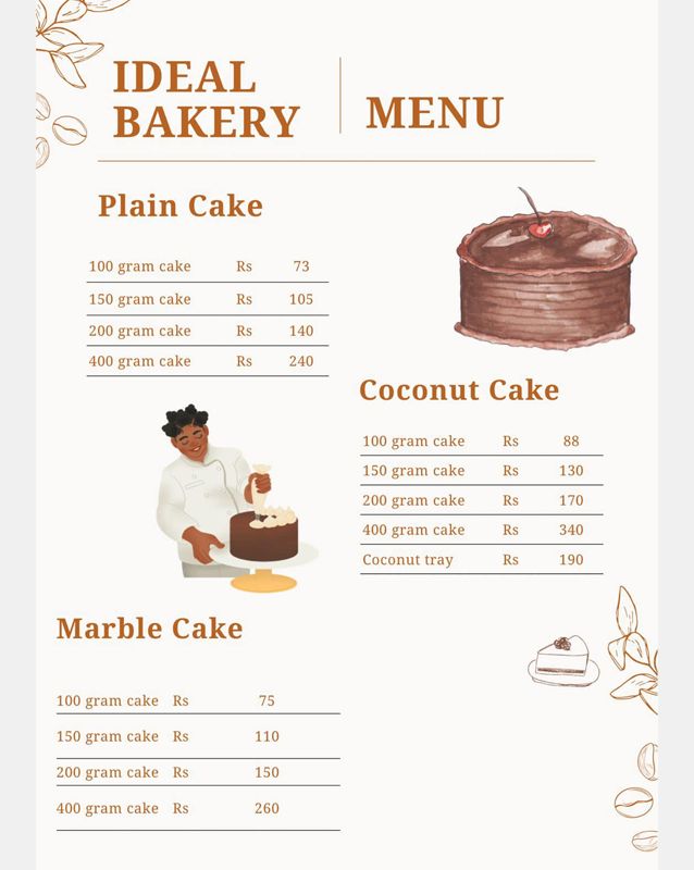 Ideal Bakery menu
