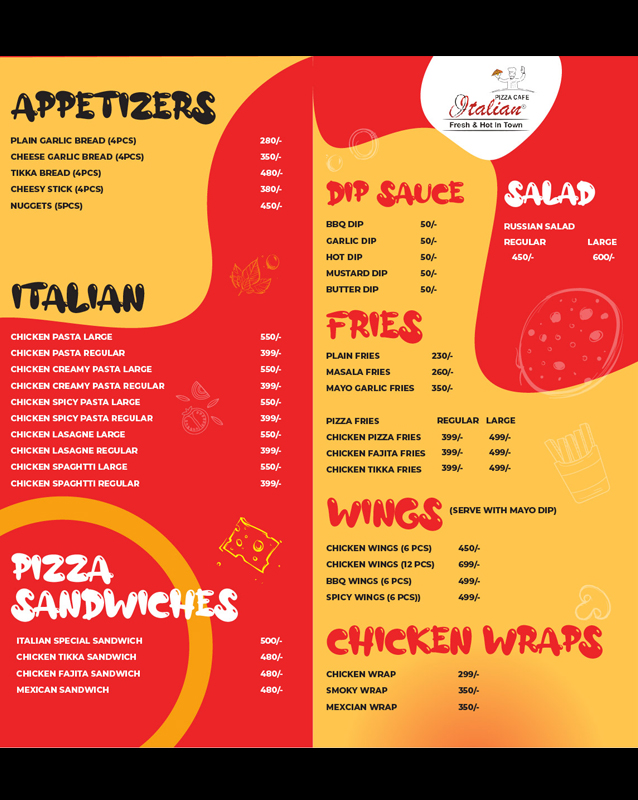 Italian Pizza Cafe menu