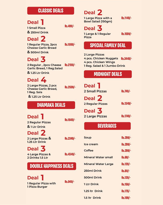 Italiano Pizza menu