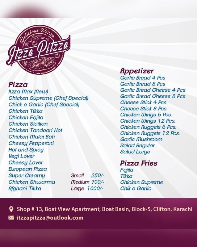 Itzza Pitzza menu