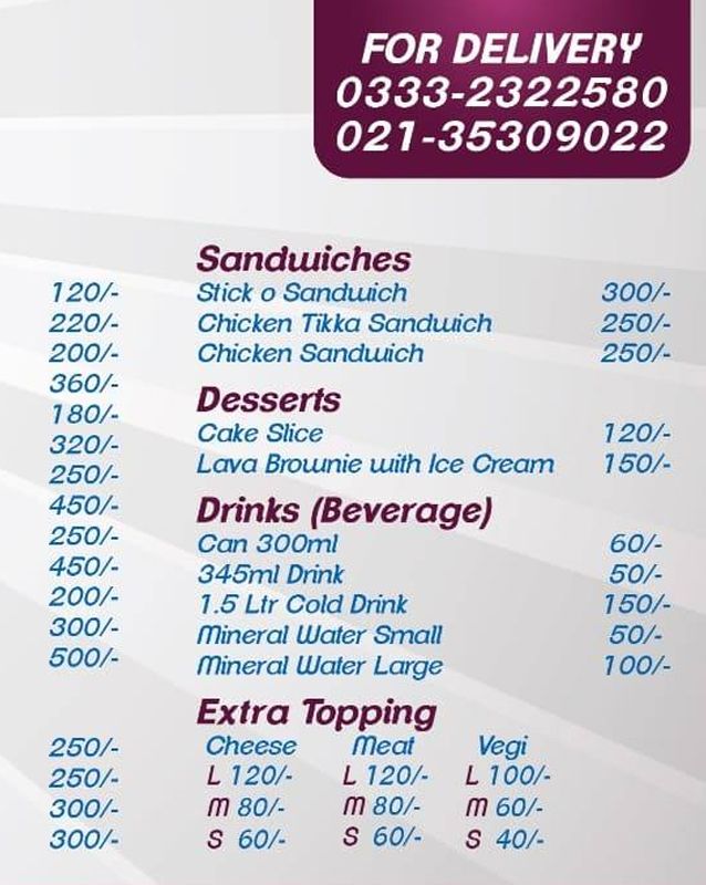 Itzza Pitzza menu