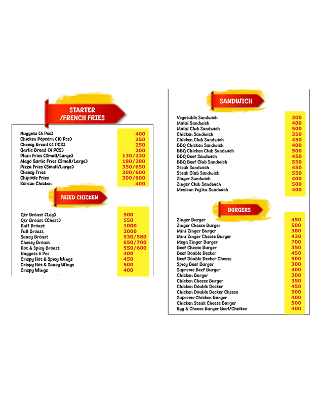 Jan Jee's Broast menu