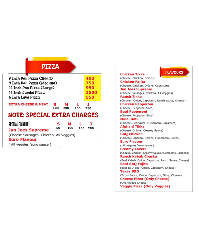 Jan Jee's Broast menu