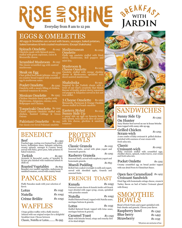 Jardin Restaurant menu
