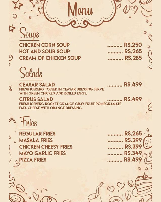 JK Cafe and Restaurant menu