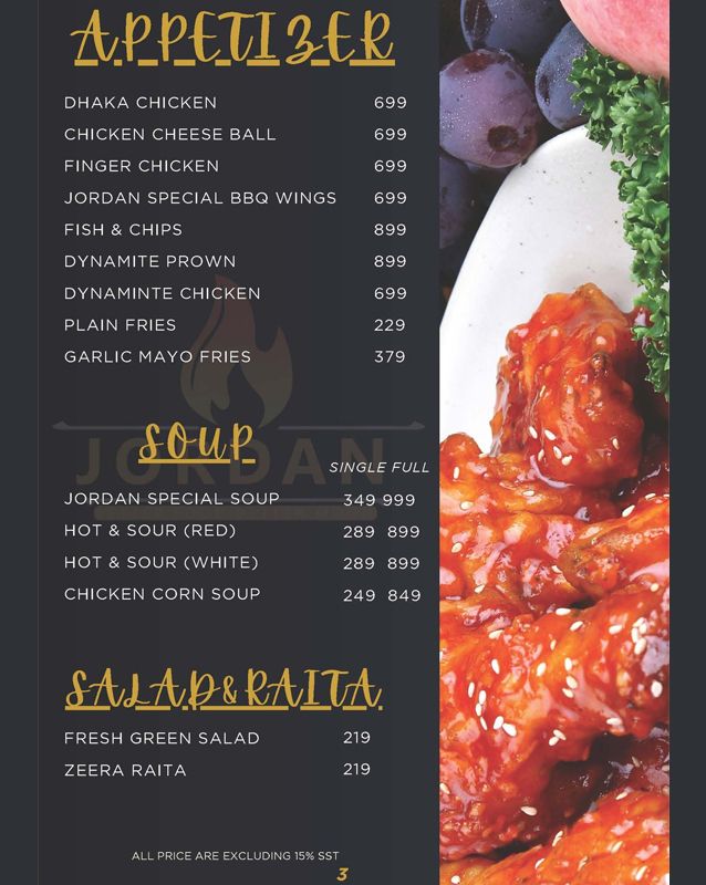 Jordan Restaurant menu