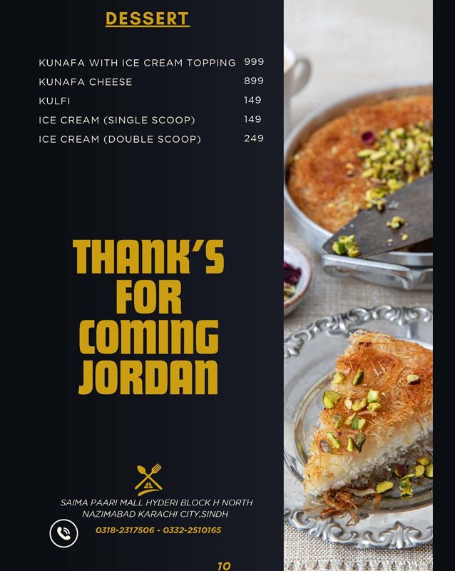 Jordan Restaurant menu