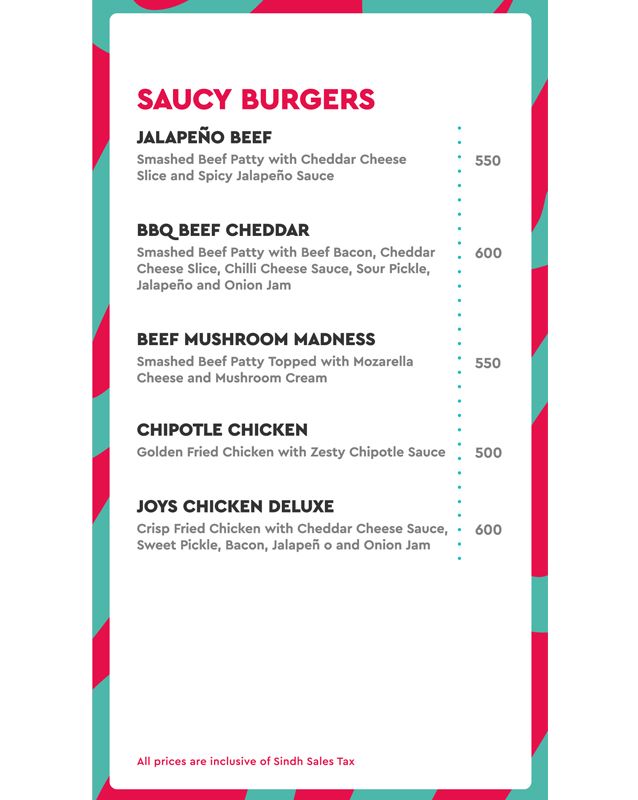 Joy's menu