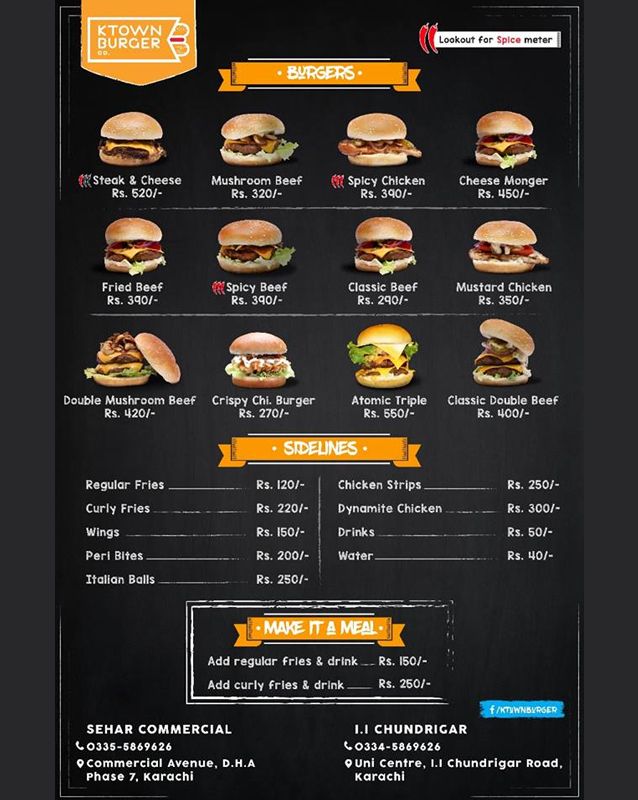 K Town Burger Co menu