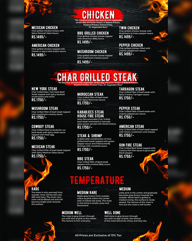 Kababjees Steakhouse menu