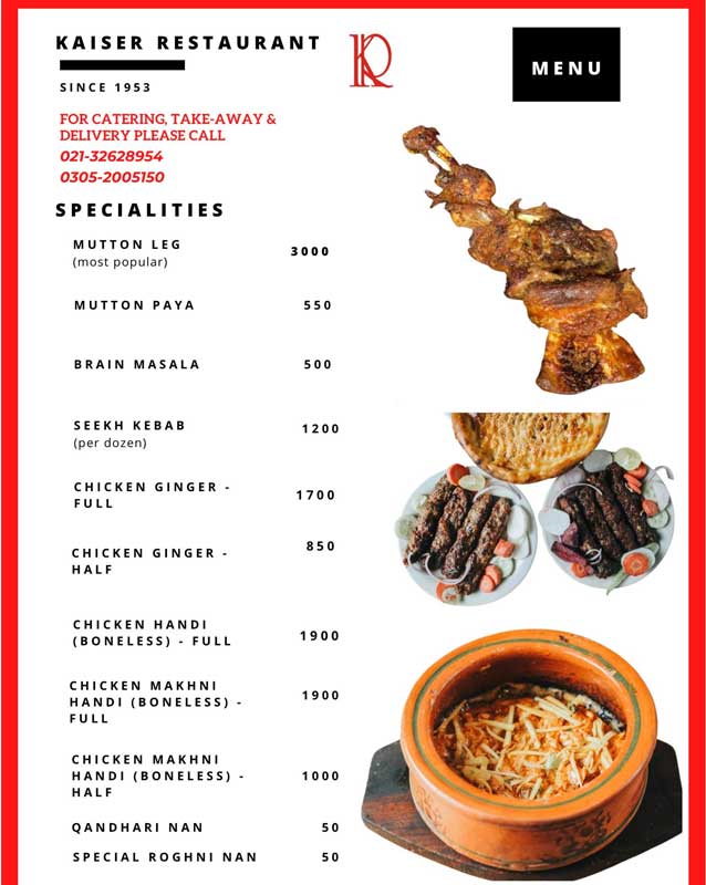 Kaiser Restaurant menu