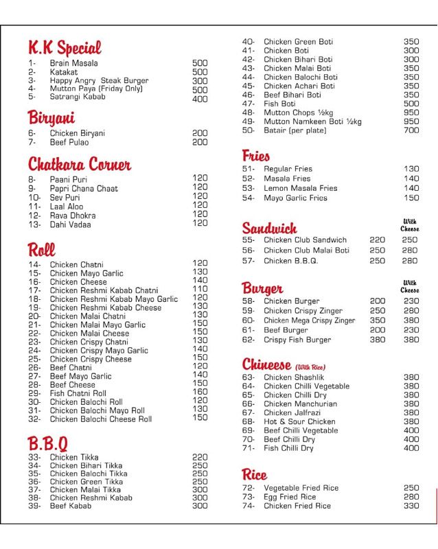 Karachi Kitchen menu
