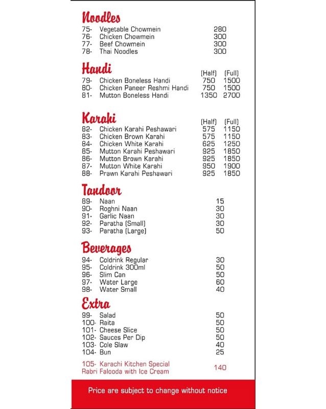Karachi Kitchen menu