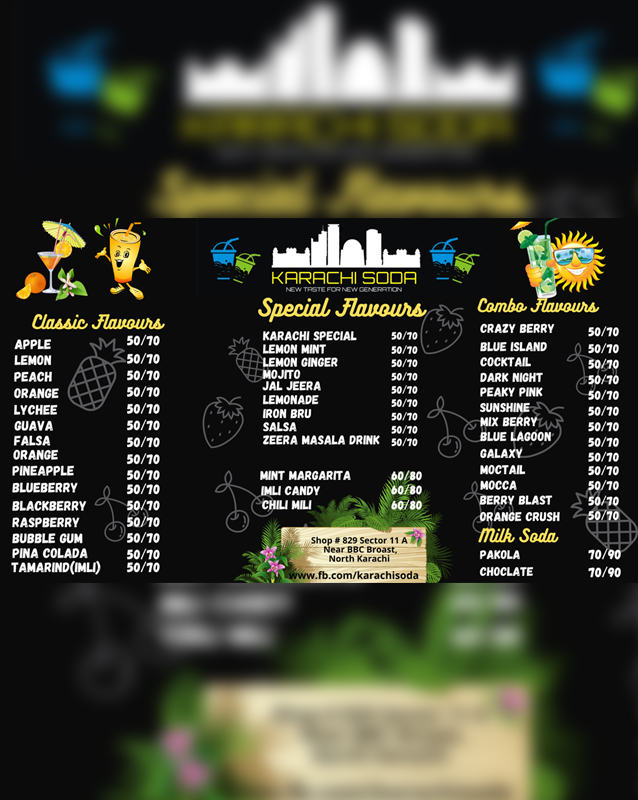 Karachi Soda menu
