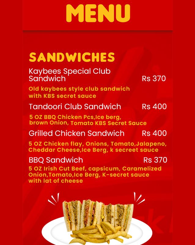 Kaybee's Snack Bar menu