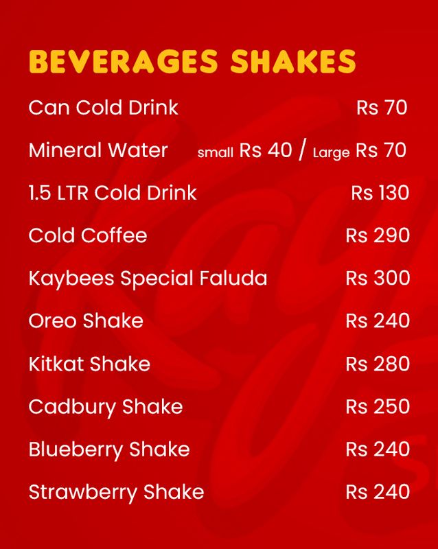 Kaybee's Snack Bar menu
