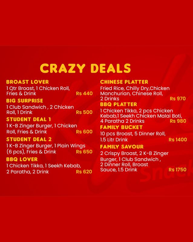 Kaybee's Snack Bar menu