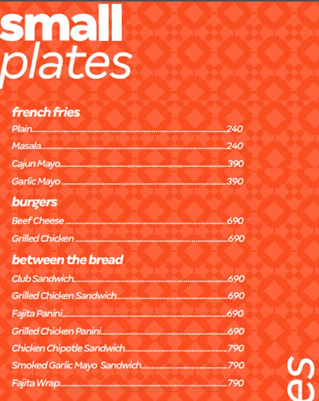 Khaadi Kafe menu