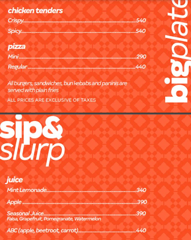 Khaadi Kafe menu