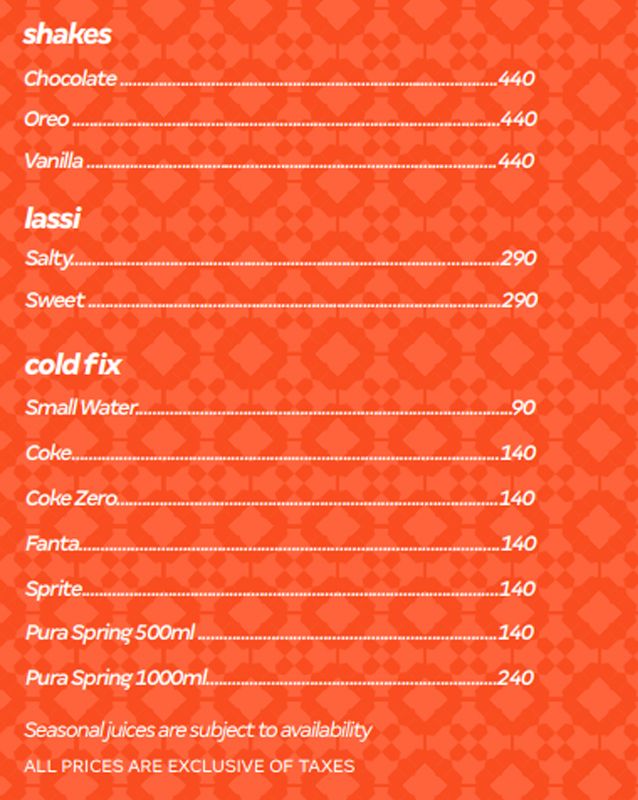 Khaadi Kafe menu