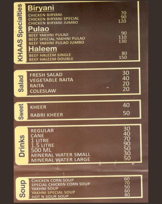 Khaas Caterers menu