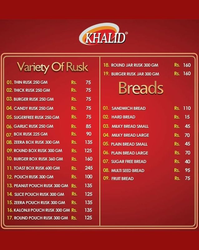 Khalid Sweets menu