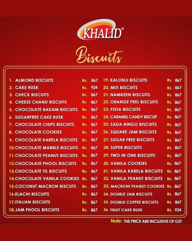 Khalid Sweets menu