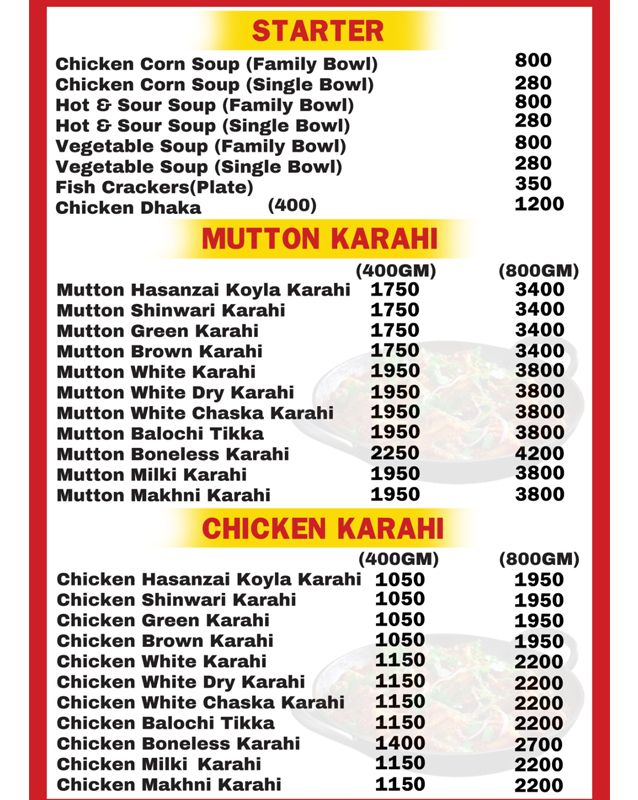 Khan Jee Restaurant menu