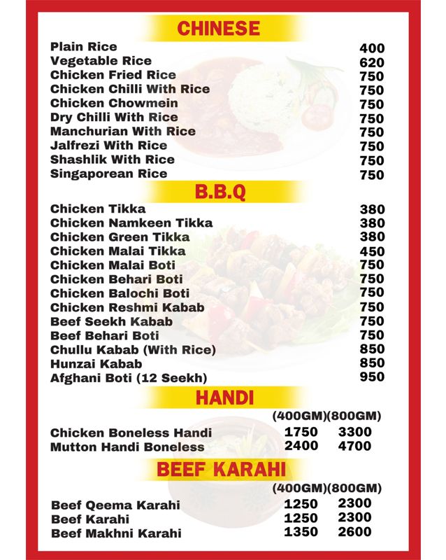Khan Jee Restaurant menu