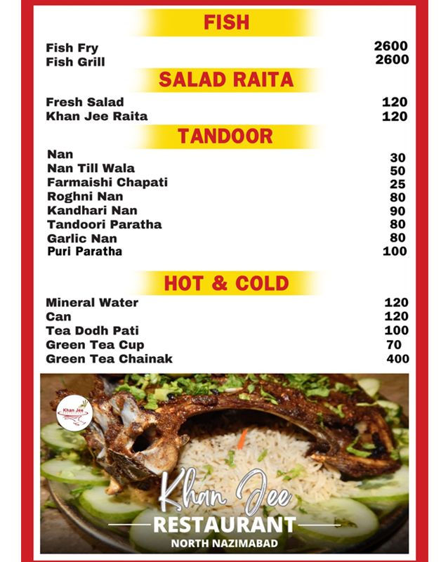 Khan Jee Restaurant menu
