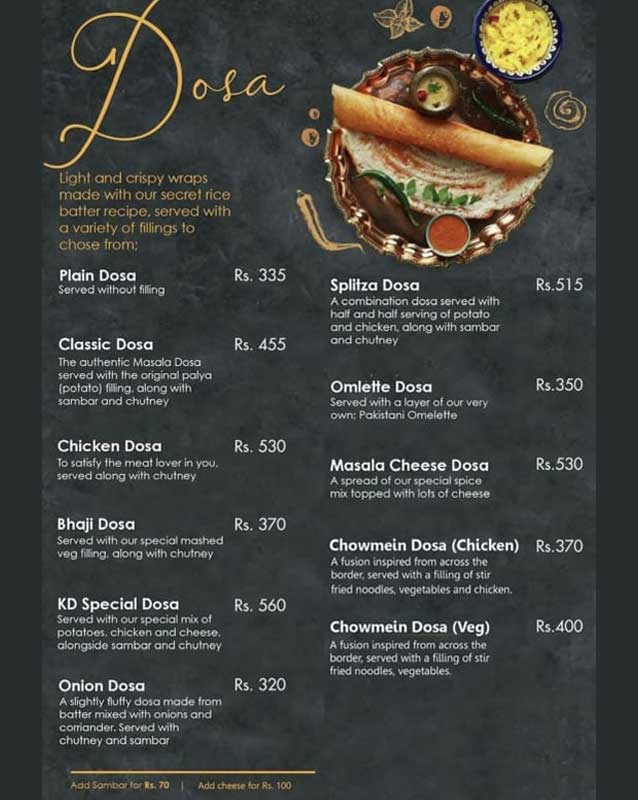 Khao Dosa menu