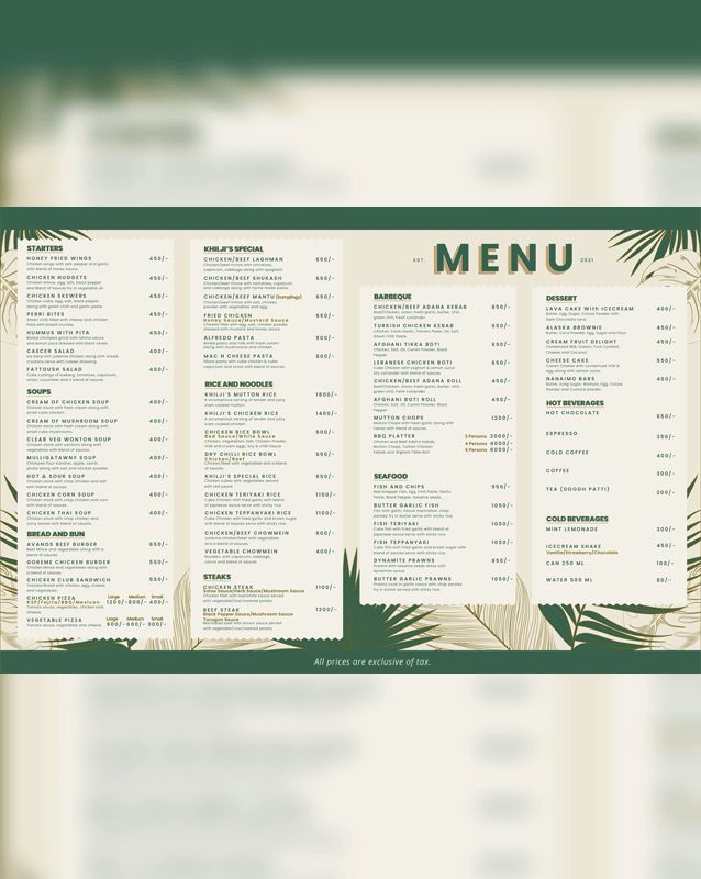 Khilji's House of Laghman menu