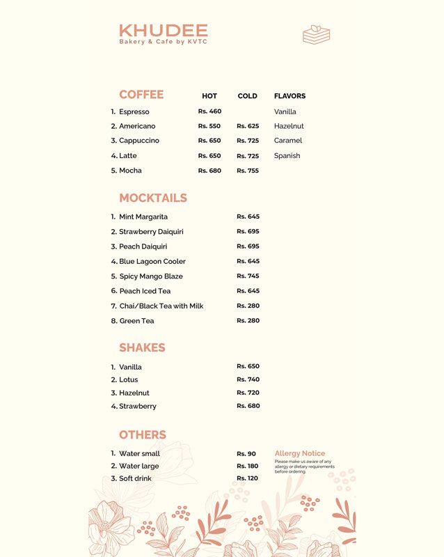 Khudee - Bakery & Cafe by KVTC menu