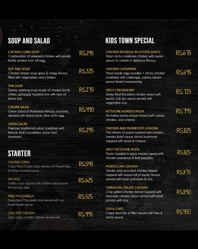 Kidz Town menu