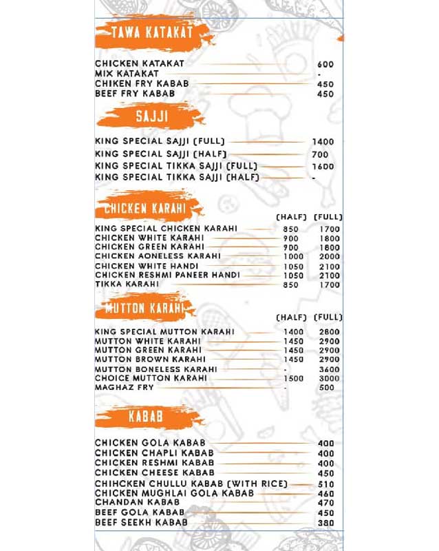 King Food & Bar BQ menu
