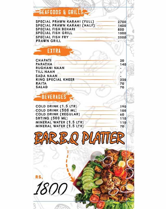 King Food & Bar BQ menu
