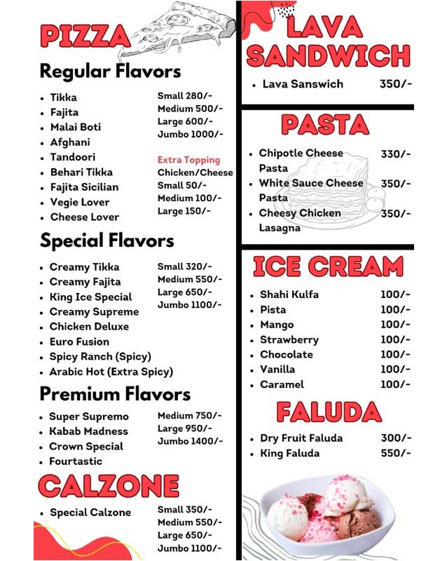 King Ice menu