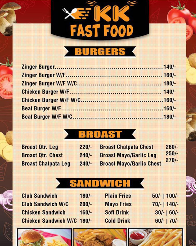 KK Fast Food menu