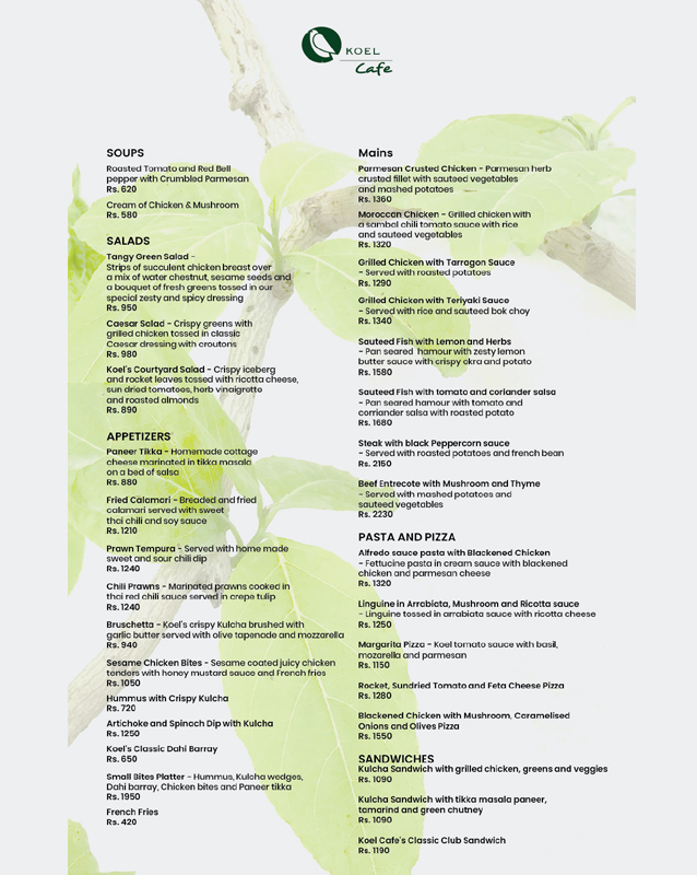 Koel Cafe menu