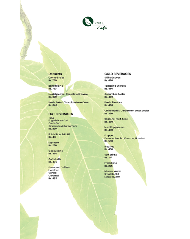 Koel Cafe menu