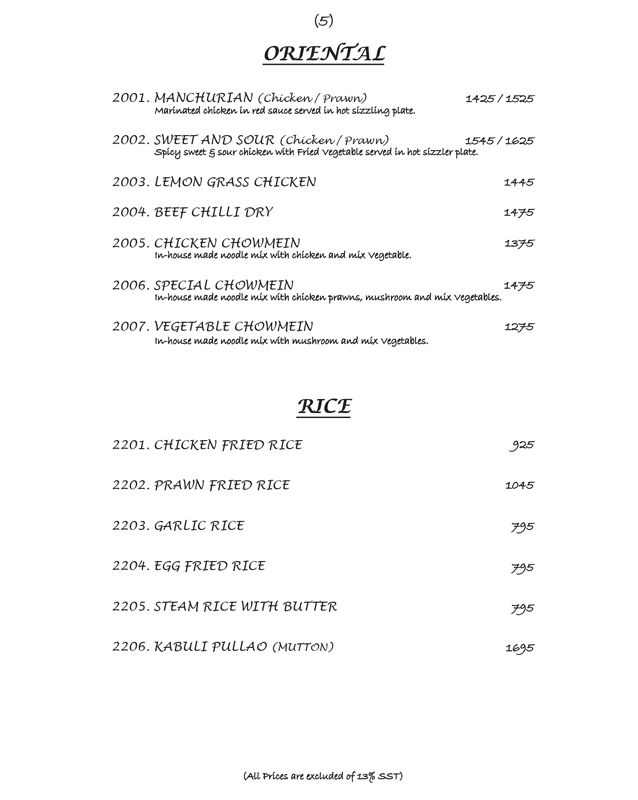 Kolachi Restaurant menu